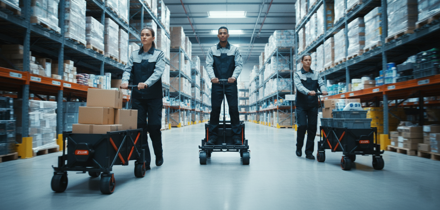 Three loaded ZIPR carts in a warehouse